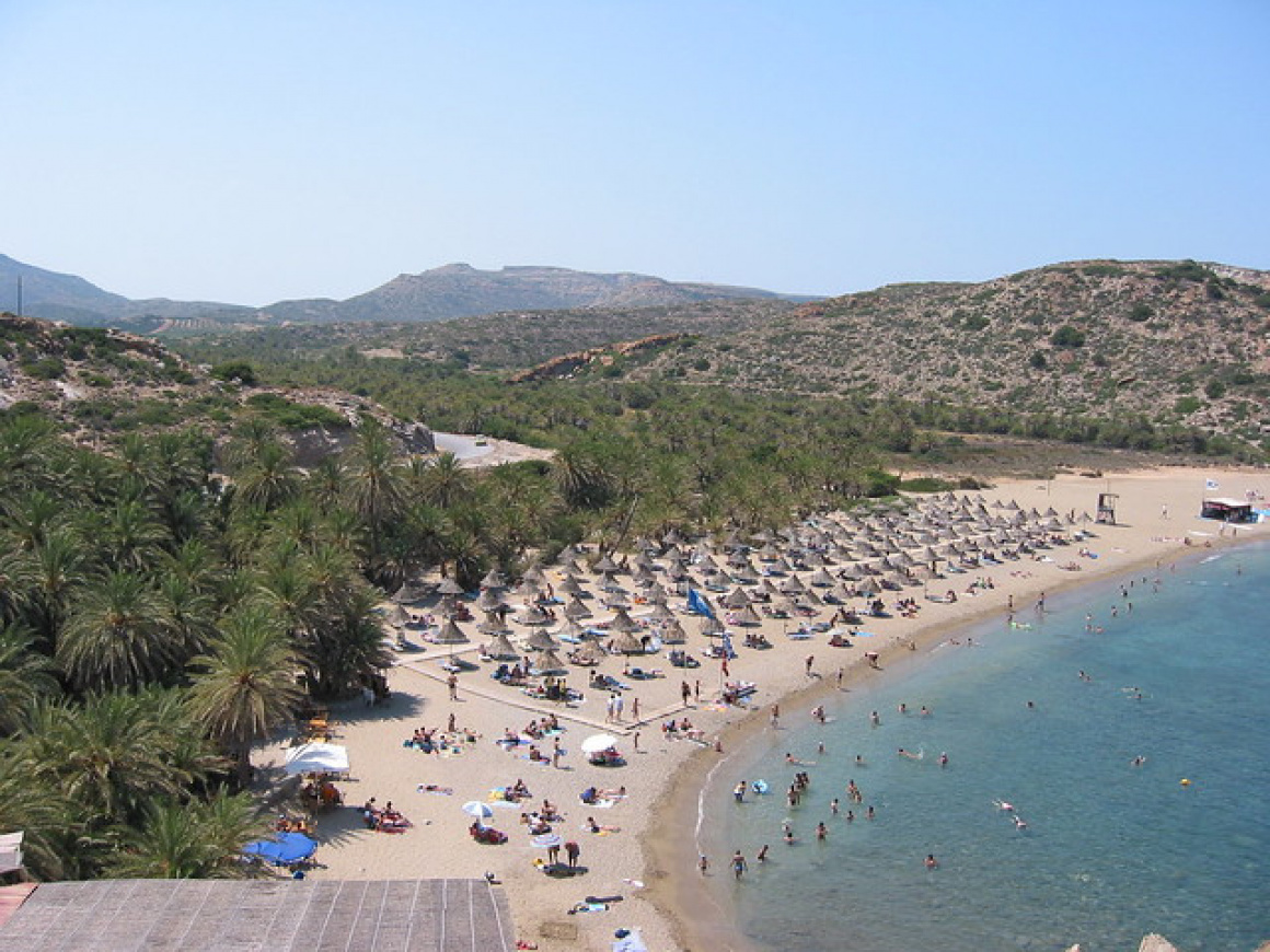 The busy end of the beach at Vai, Crete